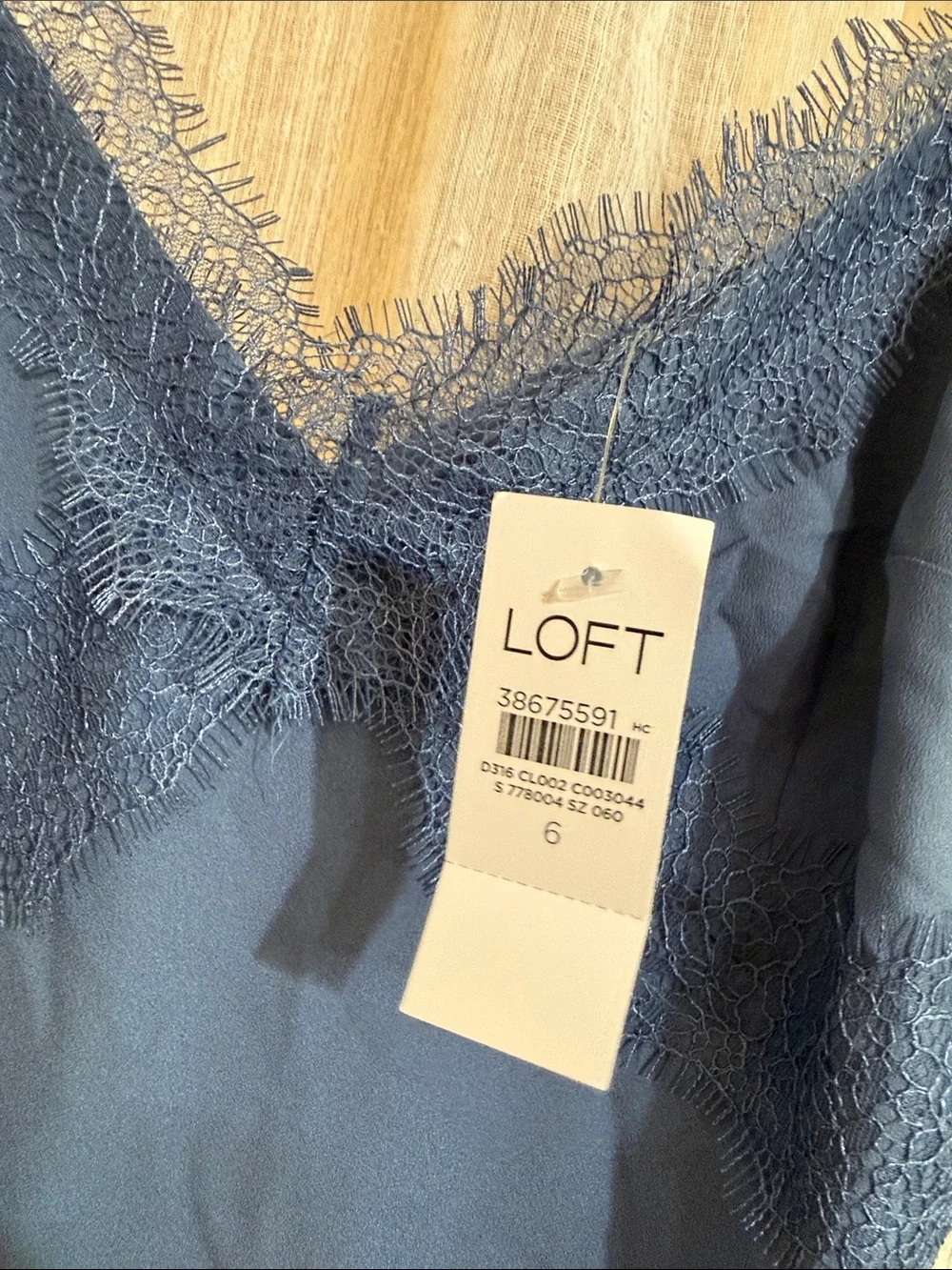LOFT Lace Trim Midi Slip Dress Precious Sapphire Blue NWT - Picture 9 of 9
